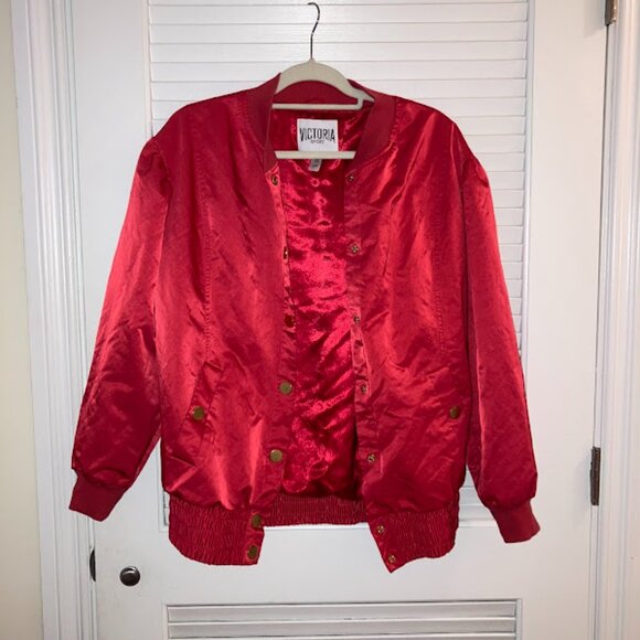 Victoria's Secret Sport Satin Bomber Jacket, Red w/ Gold Buttons - Size Medium - Picture 3 of 6